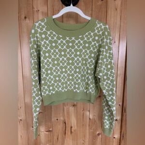 Women’s Hollister Green and White Floral Cropped Sweater Size Small